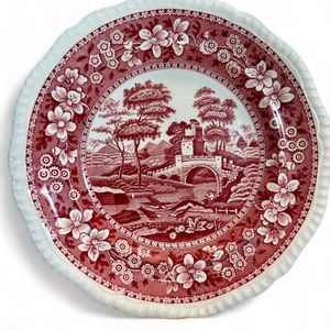 1950's Copeland Spode Tower Red 9.5" Transfer Ware, Ironstone Decorative Plate